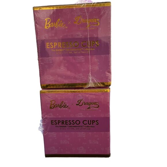 Barbie X Dragon Glass Coffee Mugs, Pink & Magenta Double Wall Lot of 4 NEW - Picture 5 of 6